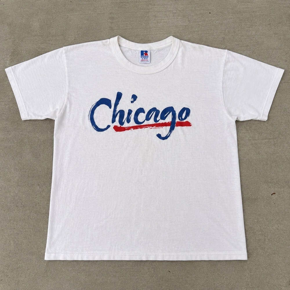 Vintage 80s Russell Athletic Chicago Graphic T Shirt White USA Medium